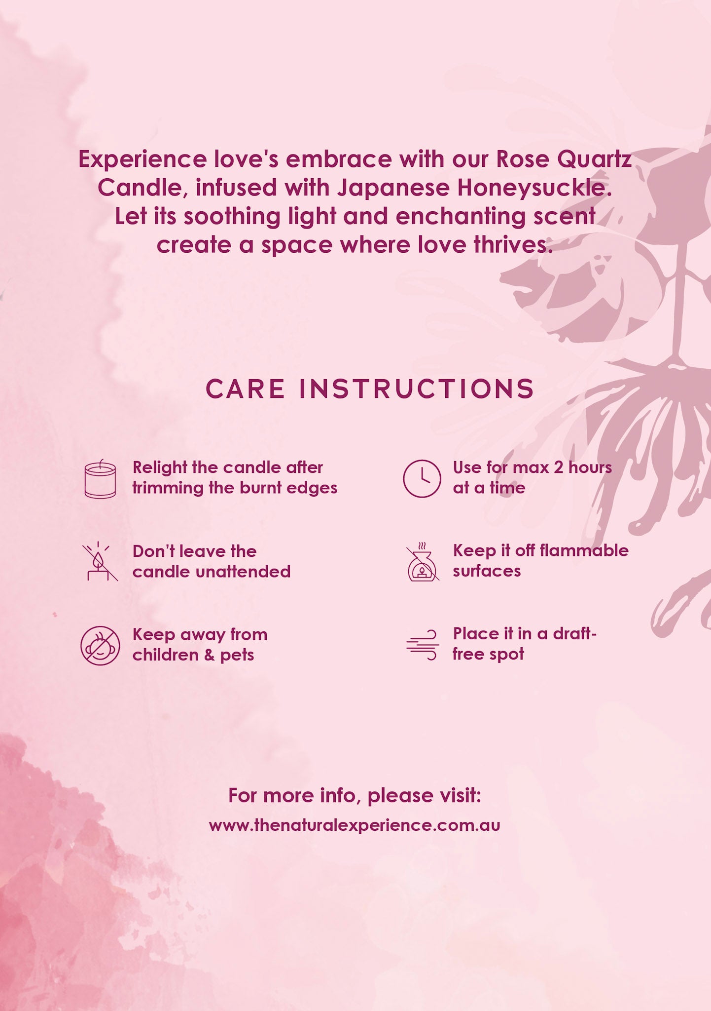 Rose Quartz Crystal Candle Care Cards