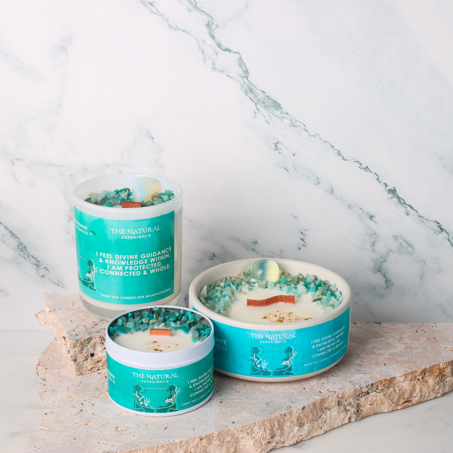 Amazonite Crystal Candle - Soothing candle infused with Amazonite crystals for calmness and balance
