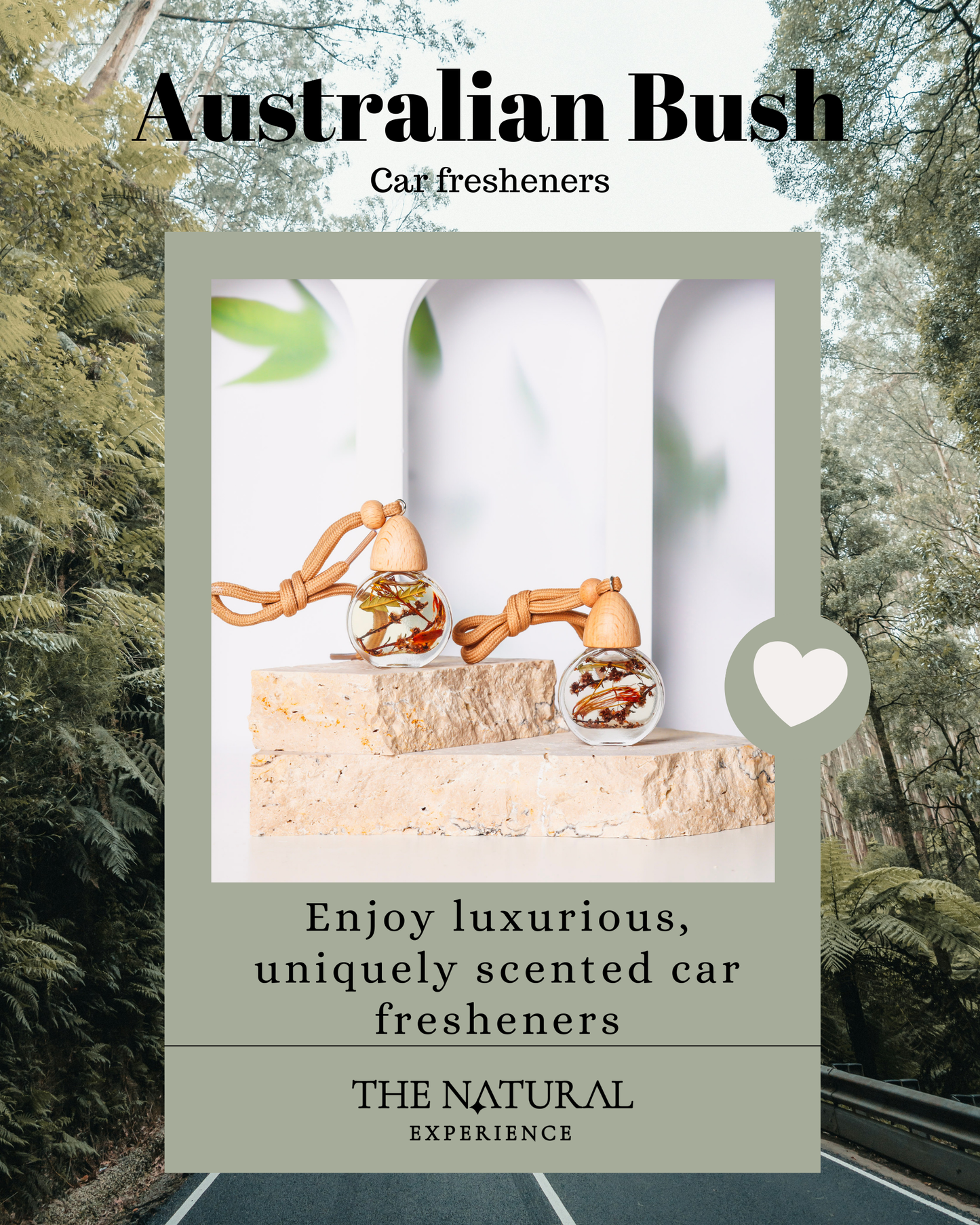Australian Bush Car Air Freshener - Hanging essential oil diffuser with natural Australian bush scent for a fresh and invigorating car fragrance