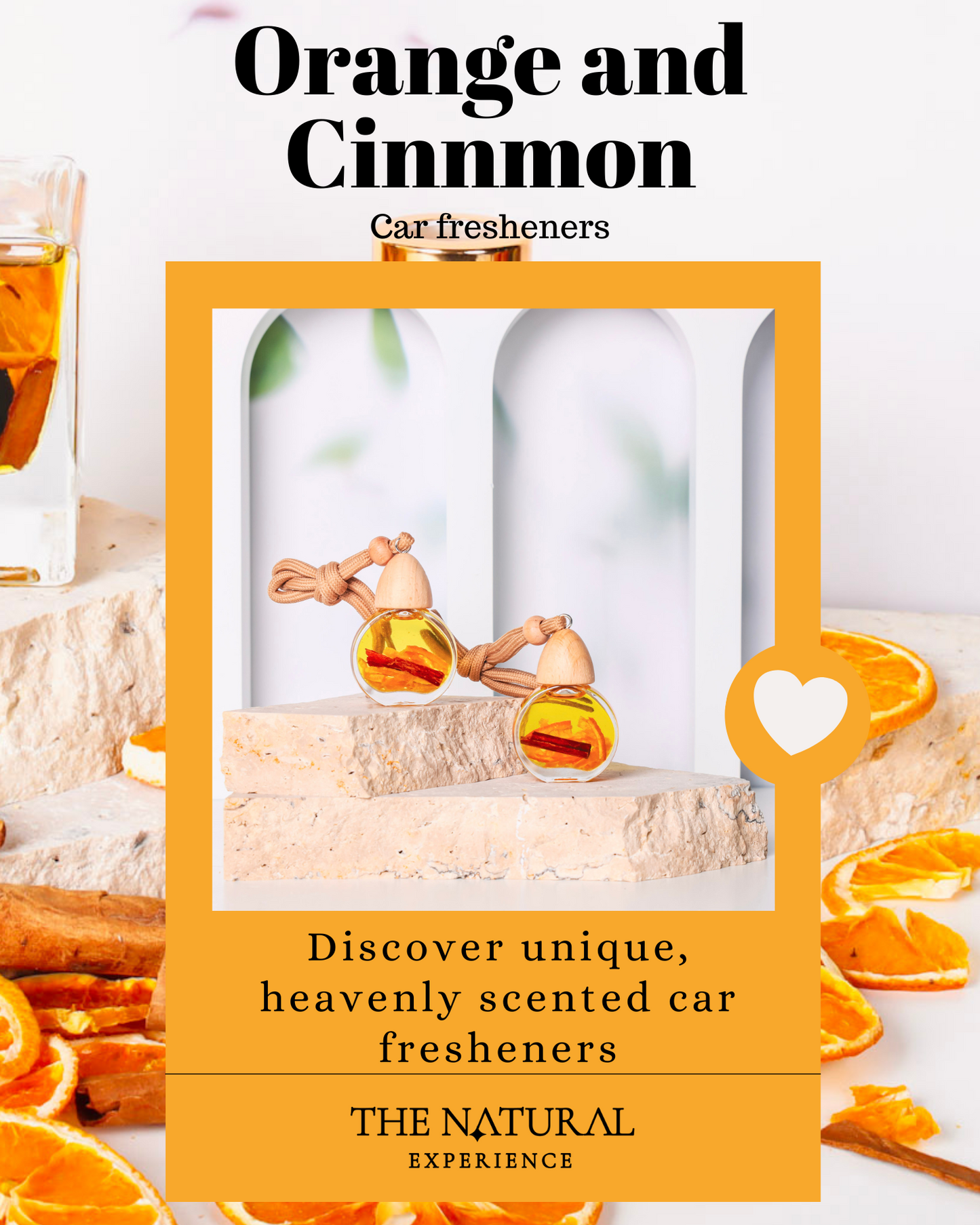 Orange and Cinnamon Car Fragrance - Hanging diffuser with essential oils for a cozy, aromatic scent.