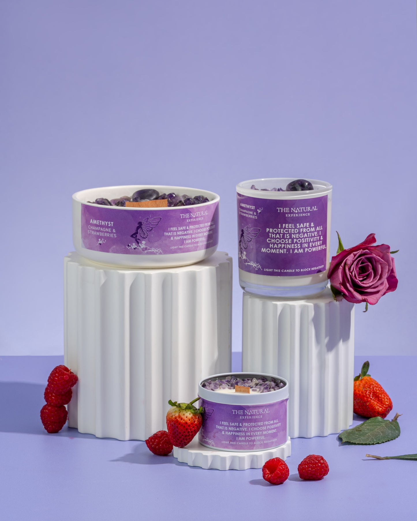 Amethyst Crystal Candles - Negativity Blocker - Champagne and Strawberries