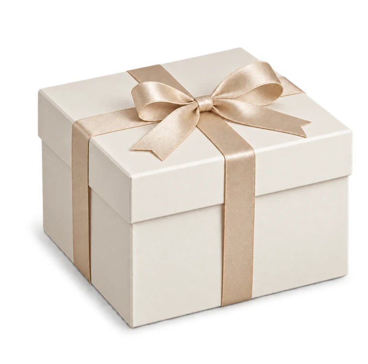 Plain gift box with a fitted lid and ribbon