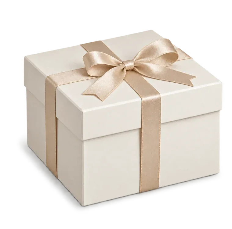 Plain ivory gift box with champagne ribbon