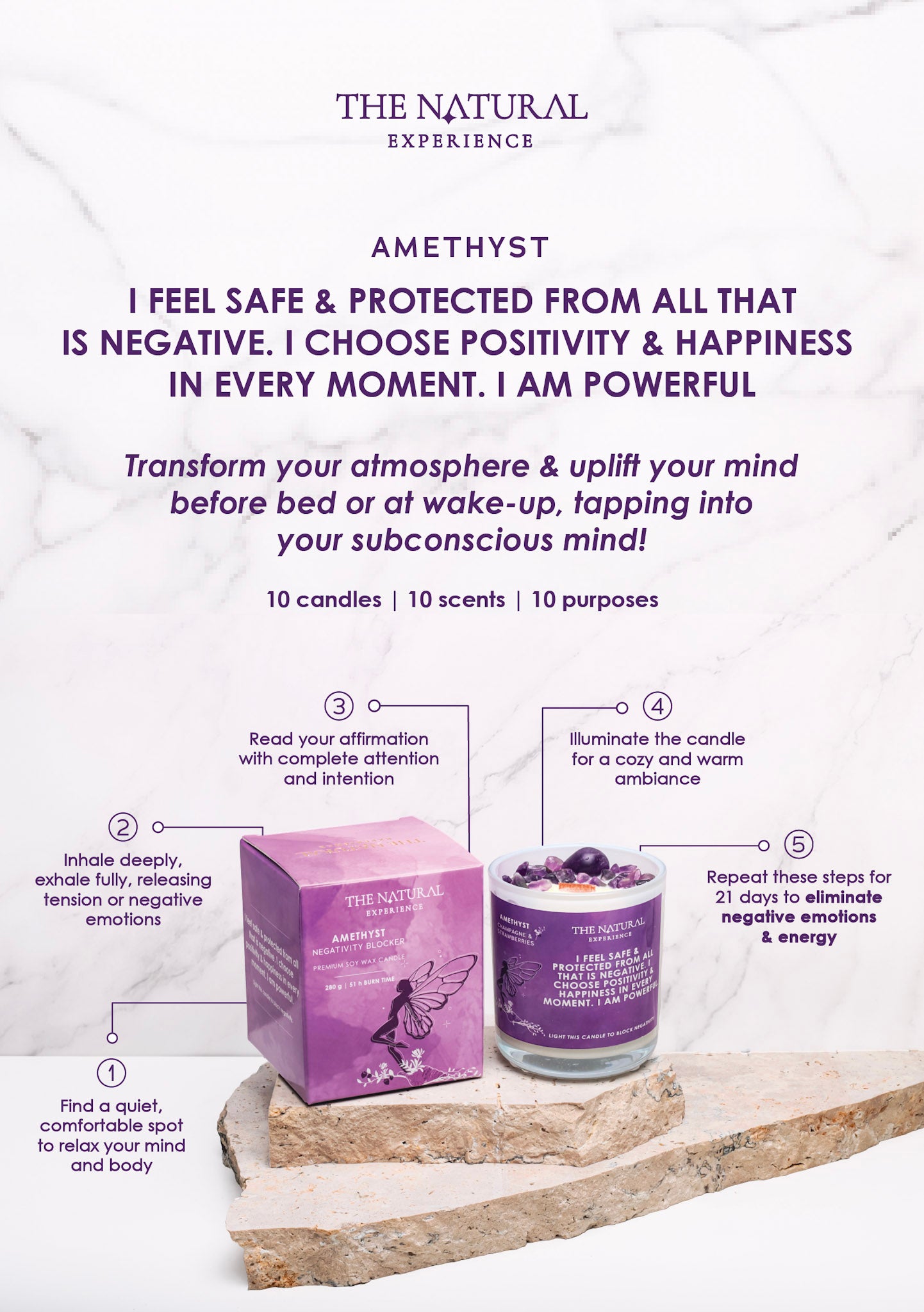 Amethyst Crystal Candle Instruction Cards