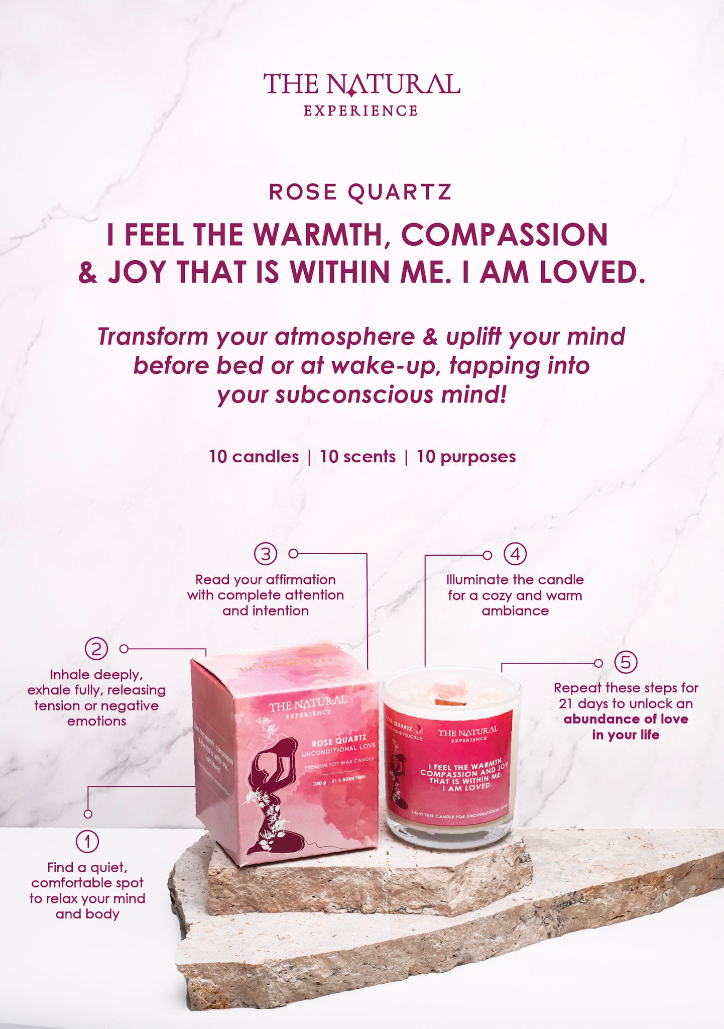 Rose Quartz Crystal Candle Instruction Cards