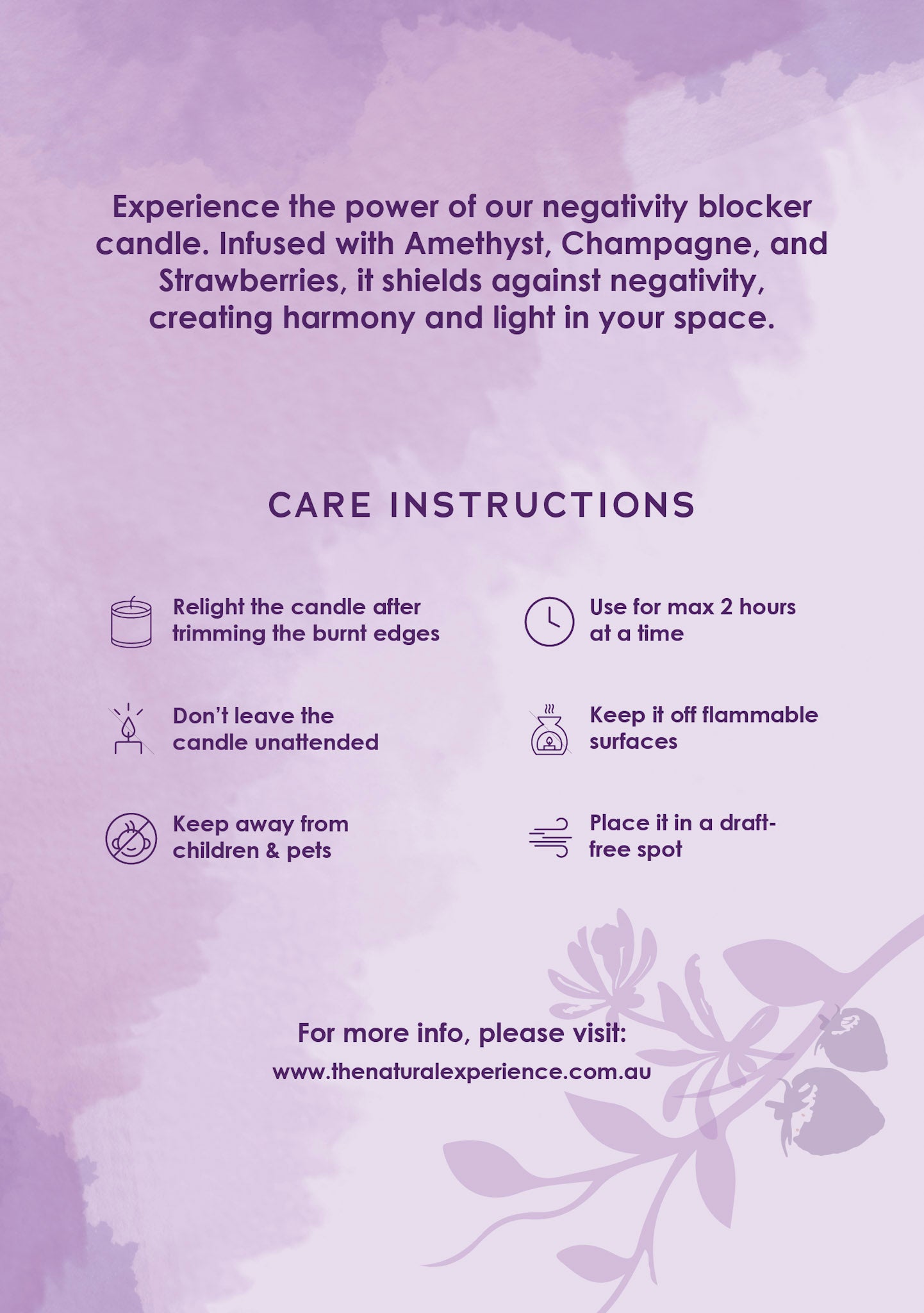 Amethyst Crystal Candle CareCards