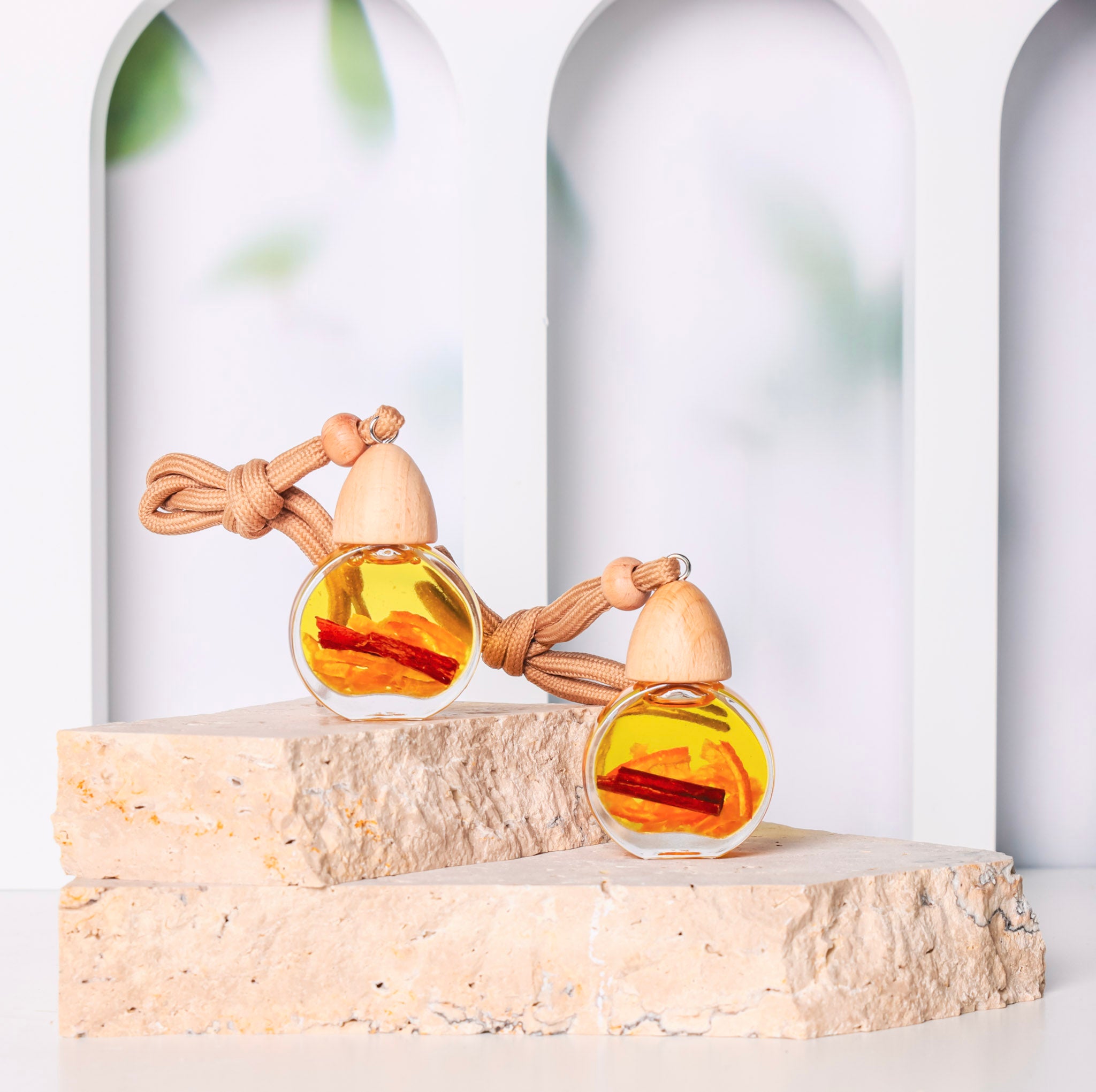 Orange and Cinnamon Car Air Freshener with Essential Oils - Warm and spicy hanging car fragrance diffuser