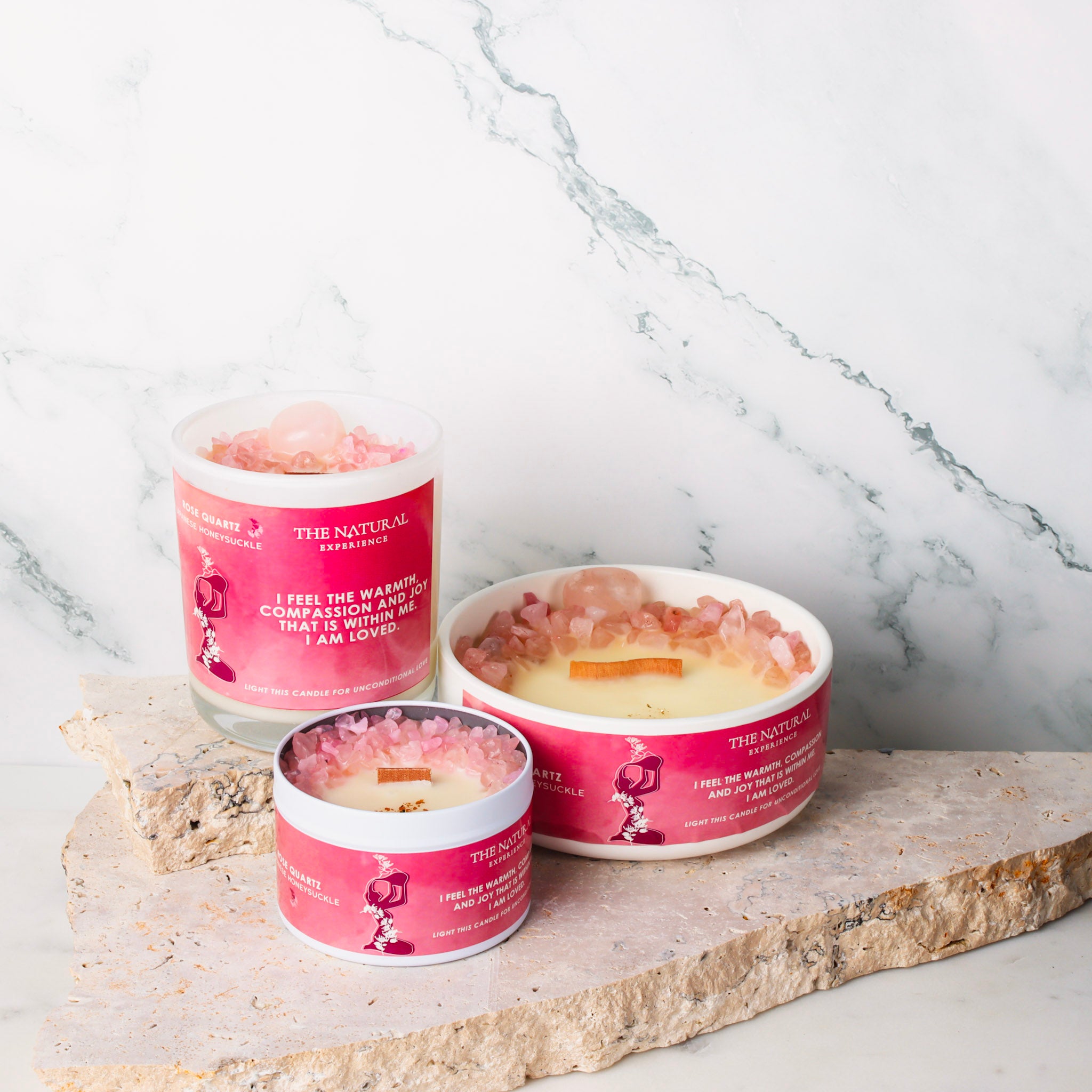 Rose Quartz Crystal Candles for Unconditional Love – Japanese Honeysuckle
