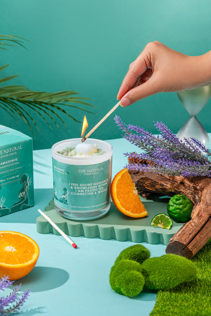 Amazonite Crystal Candle for Manifestation – Fresh Sea Breeze