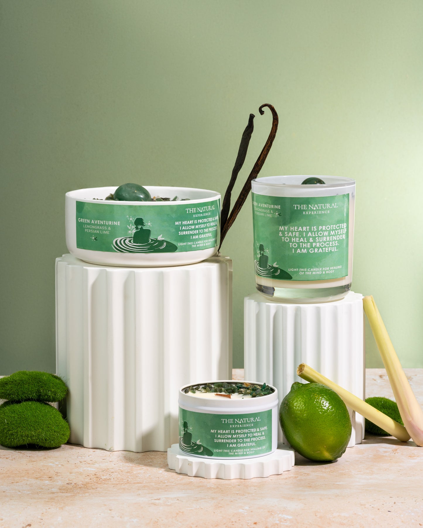 Green Aventurine – Crystal Candle for Calming and Healing – Lemongrass and Persian Lime