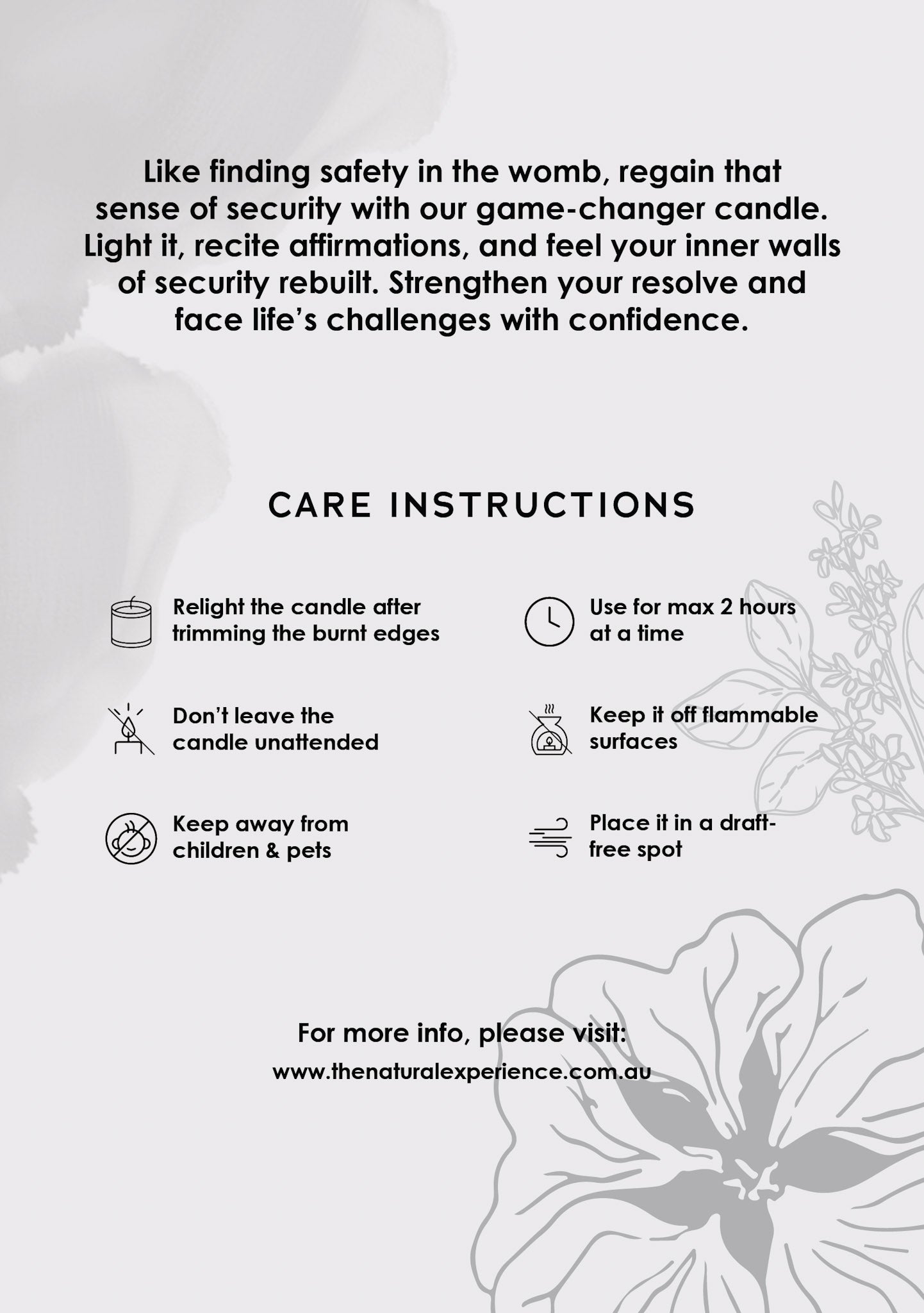 Black Obeidian Crystal Candle care card
