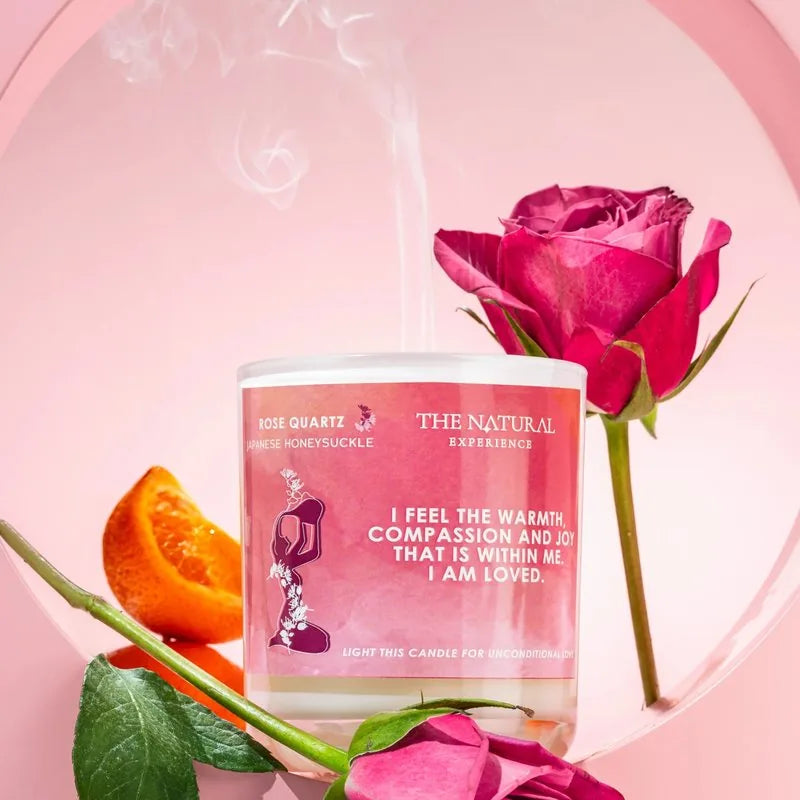 Rose Quartz Crystal Candles for Unconditional Love - Japanese Honeysuckle